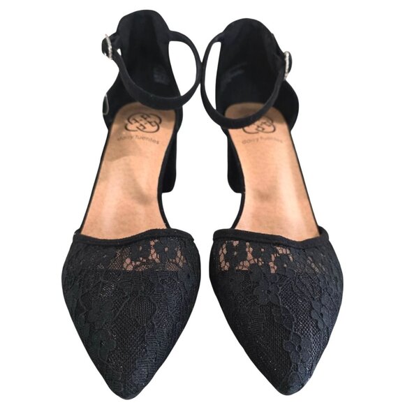 Daisy Fuentes Womens Black Lace Pointed-Toe Block Heels With Ankle Strap 8.5 - Picture 7 of 10